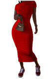 Black Fashion Casual White Red Black Orange Yellow Cyan Cap Sleeve Short Sleeves O neck Pencil Dress Mid-Calf Solid Dresses