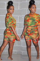 Oranje Mode Casual Patchwork Camouflage Tweedelig Pakken Potlood Tweedelige Tweedelige Mouwen