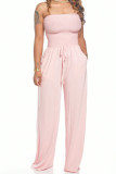 Apricot Fashion Casual Solid Draped Sleeveless Wrapped Jumpsuits
