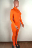 Orange Fashion Casual Solid zipper Long Sleeve O Neck Jumpsuits