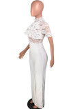 White Fashion Sexy lace Solid Knitting Short Sleeve O Neck Jumpsuits