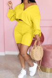 Yellow Fashion Street Solid Two Piece Suits pencil Long Sleeve Two Pieces