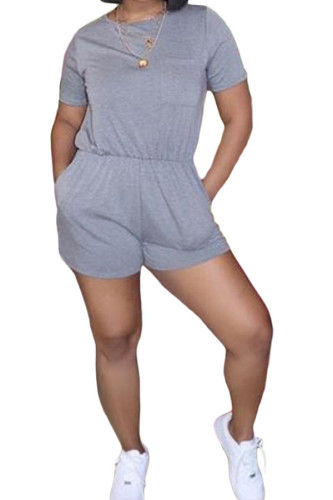 Grey Fashion Casual Solid Short Sleeve O Neck Jumpsuits