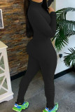 Black Fashion Casual Solid zipper Long Sleeve O Neck Jumpsuits