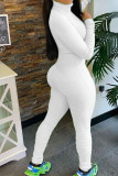 White Fashion Casual Solid zipper Long Sleeve O Neck Jumpsuits