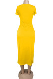 Белое модное повседневное белое красное черное оранжевое желтое голубое платье-карандаш с короткими рукавами и круглым вырезом однотонные платья до середины икры