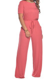 purple Fashion Casual Solid Short Sleeve O Neck Jumpsuits