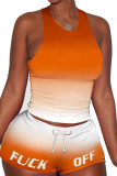 オレンジ ファッション アクティブ レター ツーピース スーツ ペンシル ノースリーブ ツーピース