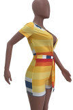 Многоцветный модный сексуальный полосатый комбинезон с принтом в стиле пэчворк с короткими рукавами и V-образным вырезом