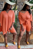 Orange Fashion Casual Patchwork Solid pencil Half Sleeve Two Pieces