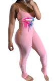 Pink Fashion Casual Print Draped Milk. Sleeveless Slip Jumpsuits