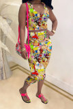 Red Fashion Casual adult Patchwork Print Character Two Piece Suits pencil Sleeveless Two Pieces