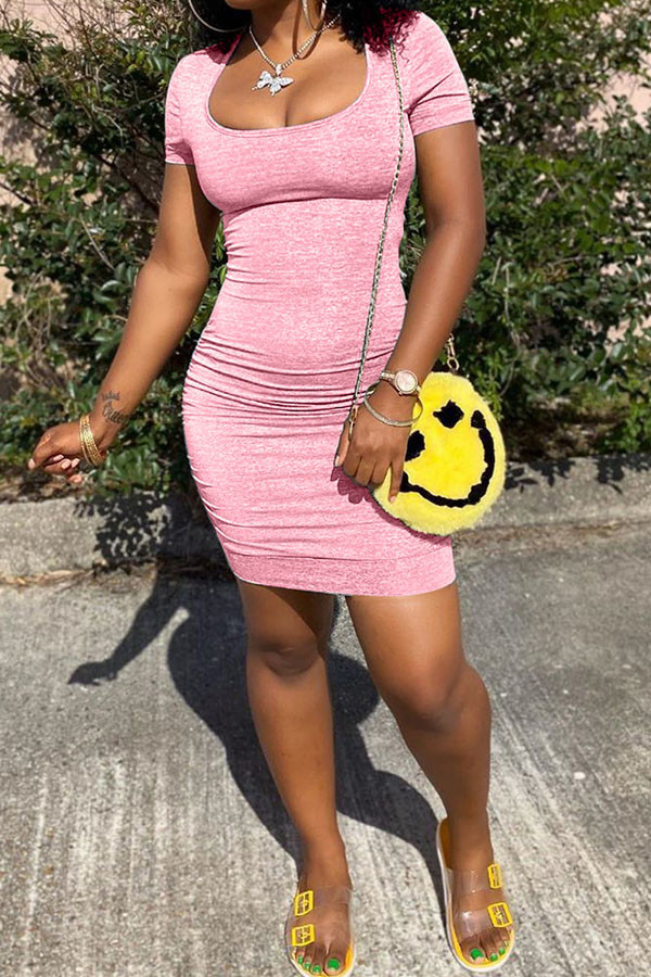 Pink Fashion Sexy White Black Grey Pink Yellow Sky Blue Cap Sleeve Short Sleeves O neck Step Skirt Knee-Length Solid backless hollow out Dresses