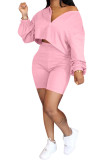 Pink Fashion Street Solid Two Piece Suits pencil Long Sleeve Two Pieces