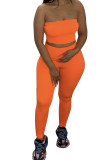 Orange Mode Casual Solid Tvådelad Kostym Penna Ärmlös Two Pieces