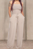Grey Fashion Casual Solid Draped Sleeveless Wrapped Jumpsuits