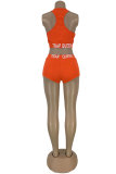 オレンジ ファッション アクティブな大人のレター パッチワーク プリント ツーピース スーツ ペンシル ノースリーブ XNUMX ピース