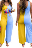 Yellow and blue Fashion Casual Patchwork Lip Sleeveless Slip Jumpsuits