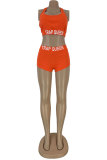 Orange Fashion Active adult Letter Patchwork Print Two Piece Suits pencil Sleeveless Two Pieces