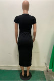 Черная модная повседневная черная юбка с короткими рукавами и круглым вырезом для взрослых, ступенчатая юбка до середины икры с принтом, лоскутные платья с отверстиями для персонажей