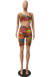 Multi-color Fashion Casual adult Patchwork Print Character Two Piece Suits pencil Sleeveless Two Pieces