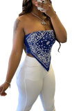 Royal blue White Red Black Royal blue One word collar Sleeveless Patchwork Print backless Tops