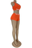 Оранжевый модный активный взрослый костюм из двух предметов с буквенным принтом в стиле пэчворк, костюм-карандаш без рукавов из двух предметов