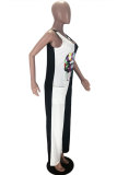Black and white Fashion Casual Patchwork Lip Sleeveless Slip Jumpsuits