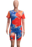 Orange Fashion Casual Active Print Tie Dye Short Sleeve Two Pieces