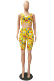 Yellow Fashion Casual adult Patchwork Print Character Two Piece Suits pencil Sleeveless Two Pieces