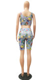 White Fashion Casual adult Patchwork Print Character Two Piece Suits pencil Sleeveless Two Pieces