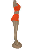 Оранжевый модный активный взрослый костюм из двух предметов с буквенным принтом в стиле пэчворк, костюм-карандаш без рукавов из двух предметов