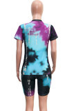 purple Fashion Casual Active Print Tie Dye Short Sleeve Two Pieces