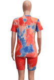 Orange Fashion Casual Active Print Tie Dye Short Sleeve Two Pieces