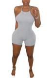 Grey Fashion Sexy Patchwork Backless Solid Sleeveless Slip Rompers
