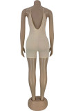 Apricot Fashion Sexy Patchwork Backless Solid Sleeveless Slip Rompers