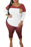 Rouge mode OL O cou Patchwork solide deux pièces costumes couture grande taille
