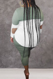 Herbe vert mode OL O cou Patchwork solide deux pièces costumes couture grande taille