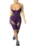 Фиолетовый модный сексуальный комбинезон без рукавов с принтом в стиле пэчворк