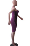 Фиолетовый модный сексуальный комбинезон без рукавов с принтом в стиле пэчворк
