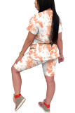 オレンジファッションカジュアルプリントグラデーションツーピーススーツペンシル半袖ツーピース