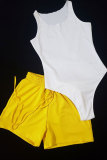 Yellow Fashion Sexy adult Patchwork Solid Bandage Two Piece Suits pencil Sleeveless Two Pieces