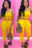 Orange Fashion Casual Solid Two Piece Suits pencil Sleeveless Two Pieces