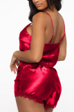 Rode mode sexy effen tweedelige pakken met strikknoop Rechte mouwloze twee stukken