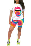 Orange Fashion Active Casual Patchwork Print Tie Dye Straight Short Sleeve Two Pieces