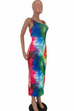multicolor sexiga tryck o-hals steg kjol klänningar