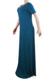 Синий Мода Повседневная Красный Серый Синий Зеленый Cap Рукав Короткие рукава V-образным вырезом Swagger Твердые платья длиной до пола