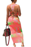 multicolor Sexy Print O Neck Step Skirt Dresses
