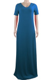 Blue Fashion Casual Red Grey Blue Green Cap Sleeve Short Sleeves V Neck Swagger Floor-Length Solid Dresses