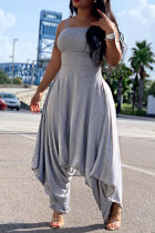 Grey Fashion Sexy Patchwork Solid Sleeveless Slip Jumpsuits